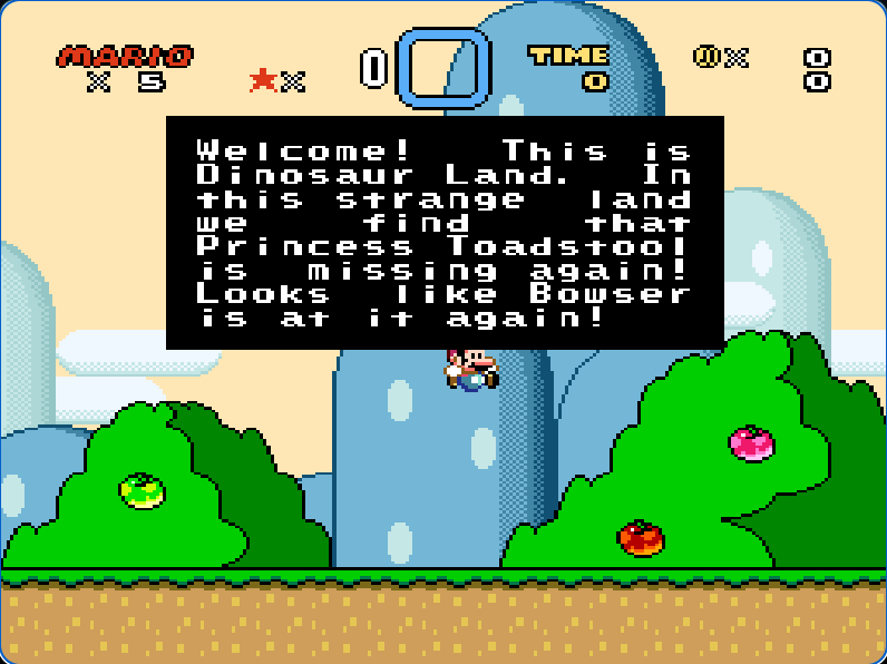 Super Mario World real gameplay showing the opening area on SNES